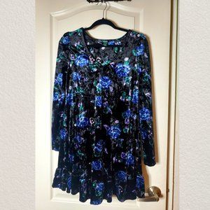 Wild Fable Velour Floral Mid-Length Long Sleeve Dress (M)
